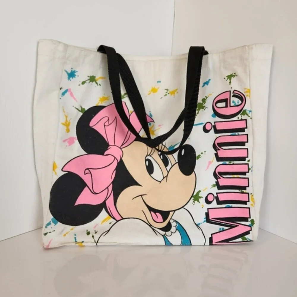 Vintage 90s Disney Minnie Mouse Pink Vinyl Tote Beach Bag Made in USA 1990s Rare - Picture 1 of 10